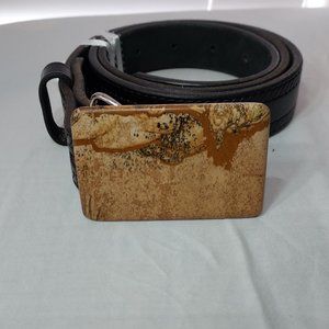 Amish handcrafted made Leather belt w. Picture Jasper buckle